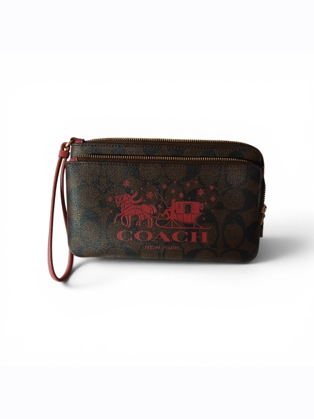 Coach Signature Pattern Wristlet with Pink Logo NWOT
